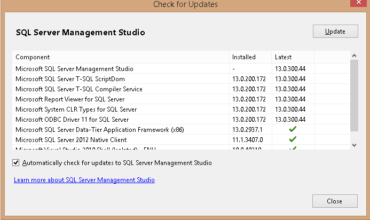 Check for Updates im SQL Server Management Studio
