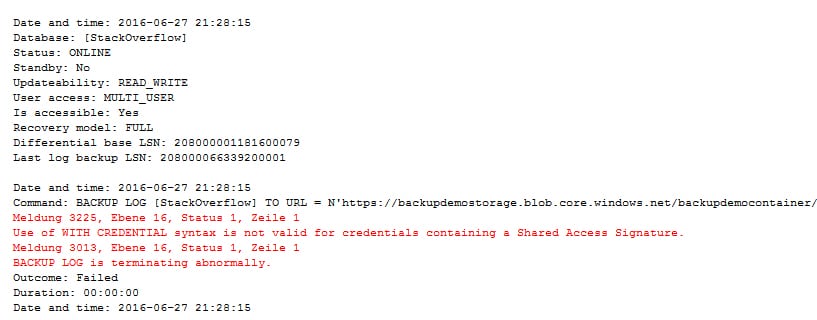 Backup to URL - Ola Hallengren NOK