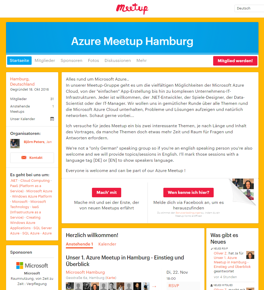 Azure Meetup Hamburg – neuen Usergroup rund um Microsoft Azure