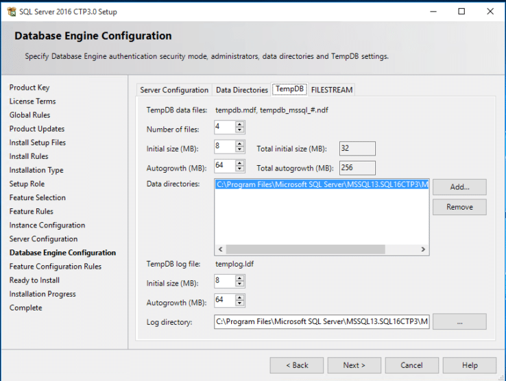 SQLServer2016 - Configure TempDB during Installation