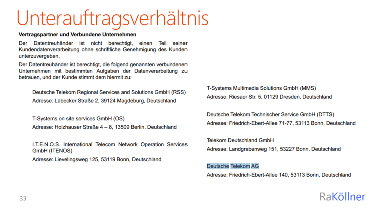 Microsoft Cloud Datenschutz 21.02.2017 - Unterauftragsverhältnis