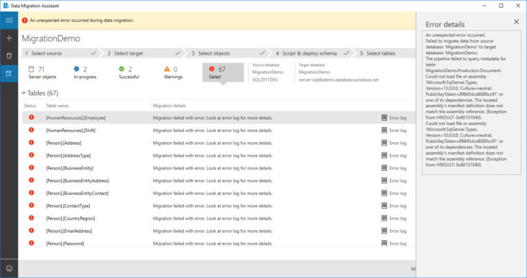 Azure SQL Database Migration via Data Migration Assistant