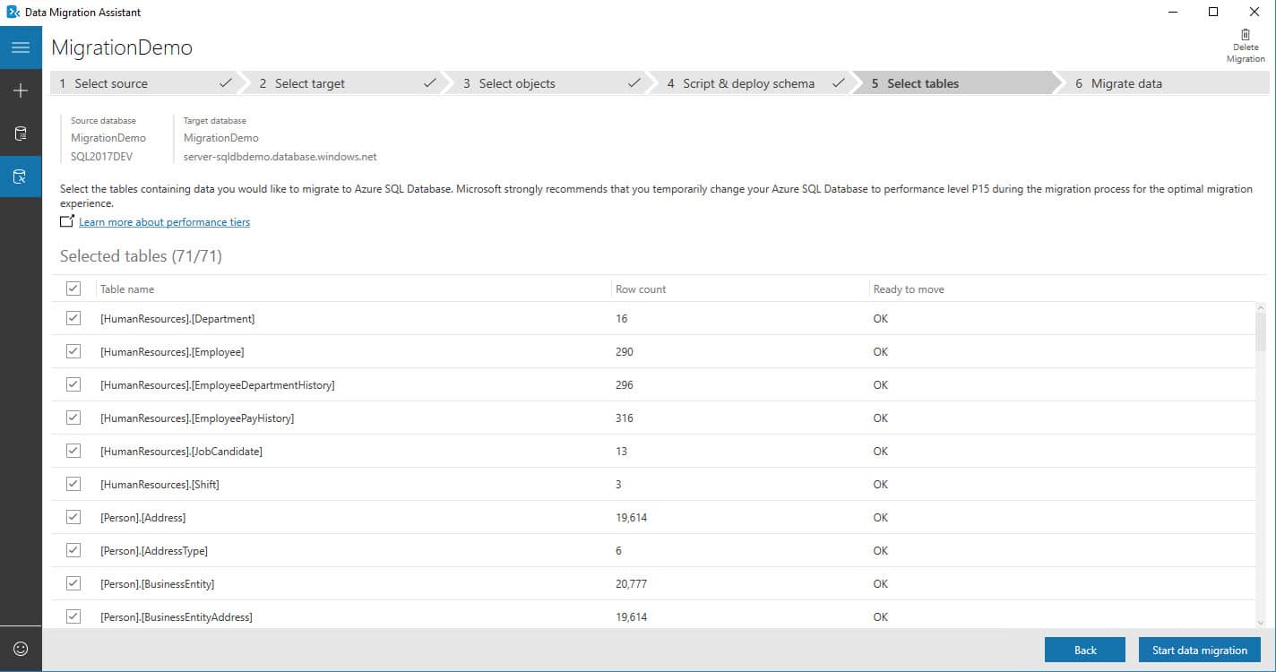 Azure SQL Database Migration via Data Migration Assistant