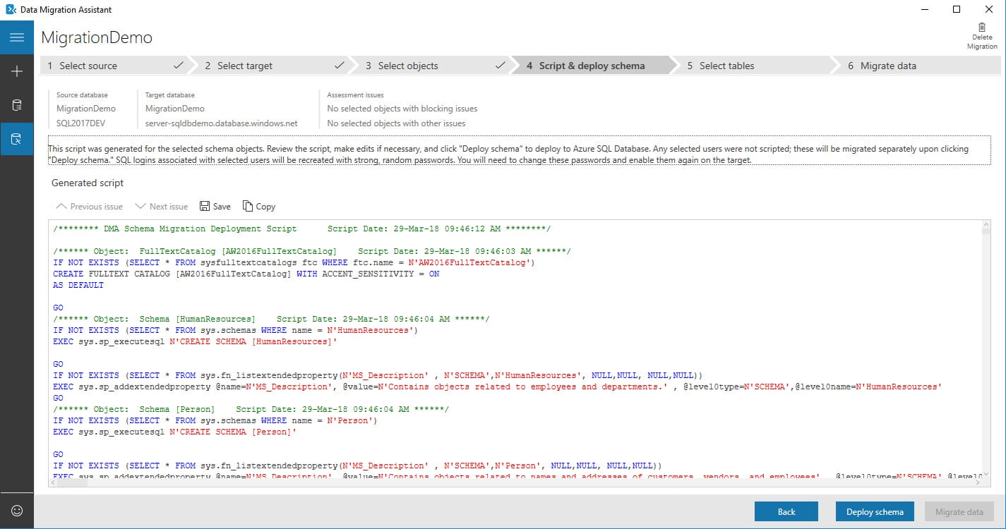 Azure SQL Database Migration via Data Migration Assistant
