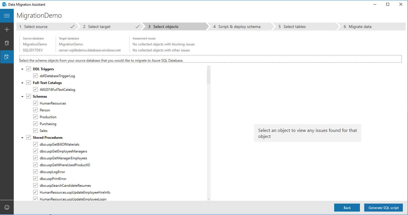 Azure SQL Database Migration via Data Migration Assistant