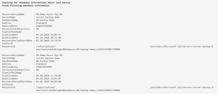 SQLDays AzureSQLDB DeletedDatabases - Scriptproblem