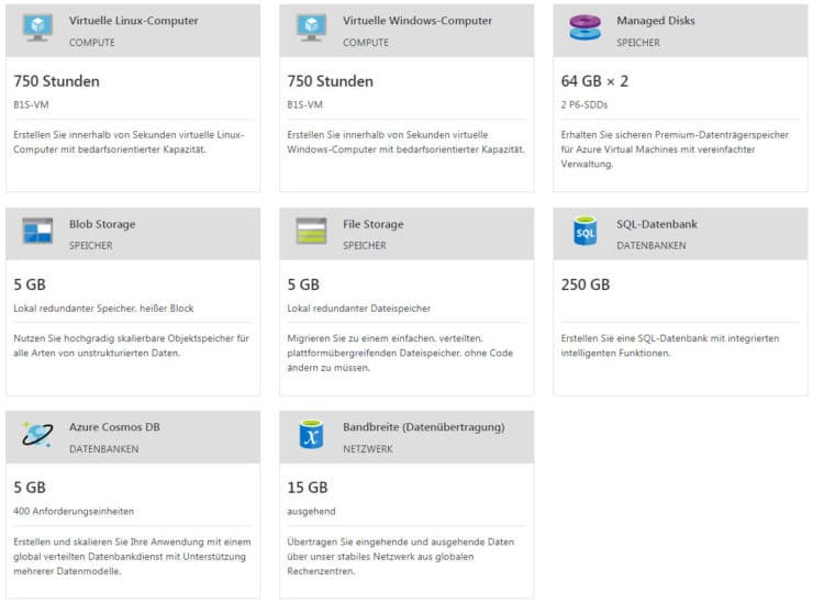 Azure Free Account - 12 month free services