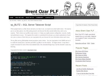 Brentozar.com - sp_BLITZ - SQL Server Takeover Script